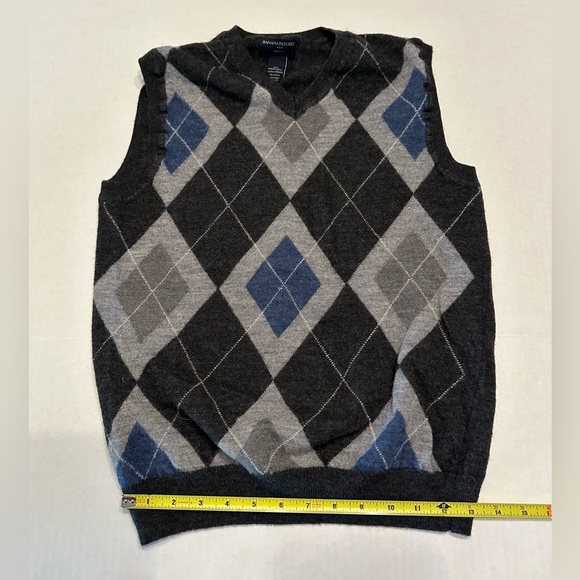 Banana Republic Merino Grey Argyle V Neck Vest Preppy Sleeveless Sweater Medium - Picture 5 of 5